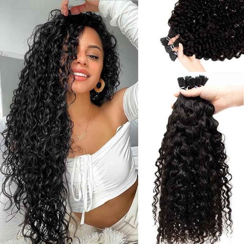 I Tip Hair Extension Human Hair 22 Inch Pre Bonded Real Hair Extensions Natural Black I Tip Cold Fusion Stick In Remy Keratin Itip Hairs Extension Invisible Microlink 50g/50 Strands for Women