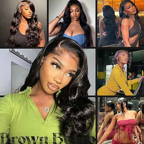 Bombshell Body Wave Wig, Synthetic Lace Front Wig Pre Plucked Glueless Ready to Wear, 13X5X1 Side Part HD Lace Wigs for Women 24inch, 1B Jet Black Wig Human Hair Luster