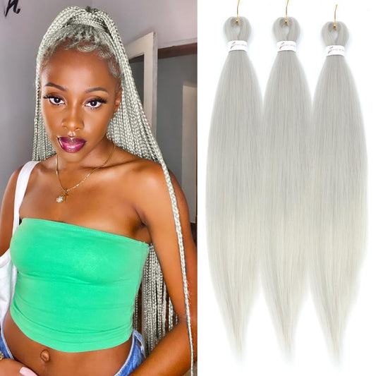 Gray Braiding Hair Pre stretched 20 Inch 3 Packs Colored Jumbo Braiding Hair For Festival Braids Hair Synthetic Braids Hair Silver Grey(20inch 3Packs)