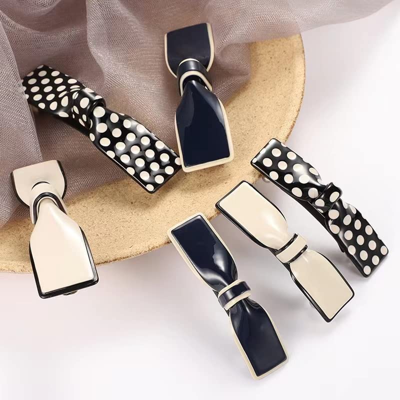 2Pack Black White Spot French Style Resin Hair Barrettes Fashion Hair Accessories Automatic Clasp Hairgrips geometric Hair Clippers Hairpins for Women Girls