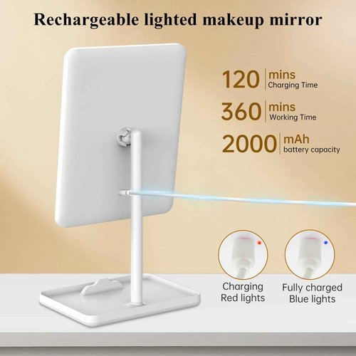 FUNTOUCH Vanity Mirror with Lights, Rechargeable Makeup Mirror with Lights,Smart Touch with 3-Color Lighting, Dimmable, Detachable 40X Magnification for Vanity Desk Tabletop,White