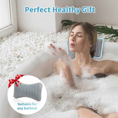 Conbella Upgraded Bath Pillows for Tub, Slip Resistant Waterproof Bath Pillows for Tub Neck and Back Support with 2 Strong Suction Cups, Relaxing Spa Essentials