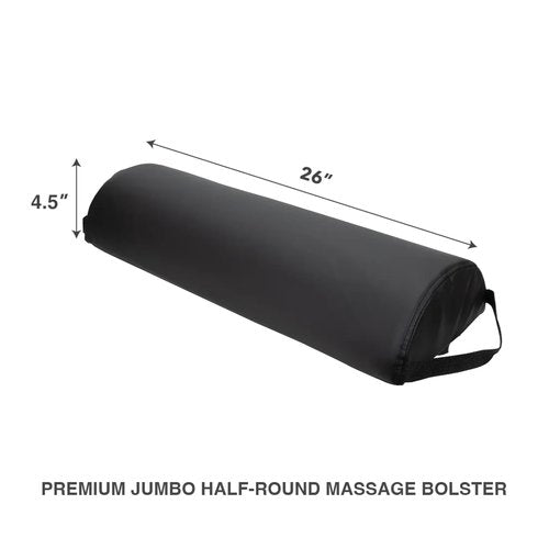ForPro Premium Jumbo Half-Round Bolster Pillow for Massage and Yoga, Oil and Stain-Resistant, 9”W x 4.5" H x 26”L, Black