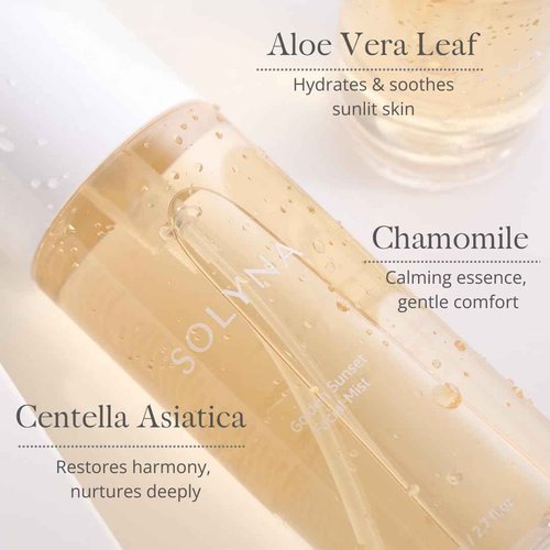 SOLYNA Golden Sunset Facial Mist 80ml – Korean After-Sun Hydrating Facial Mist with Aloe Vera, Centella Asiatica (Cica) and Chamomile | Soothes & Calms Sunlit Skin