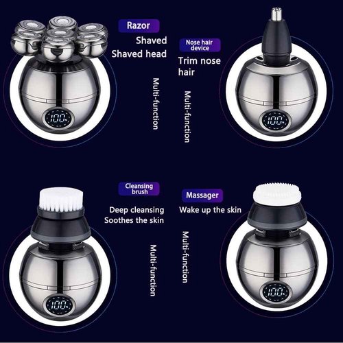 Upgrade 7 Heads Men’s 5-in-1 Electric Head Shaver for Bald Men,Multifunctional Electric Razor for Men，Cordless Rechargeable Travel Groomin Hair Trimmer Kits,Black