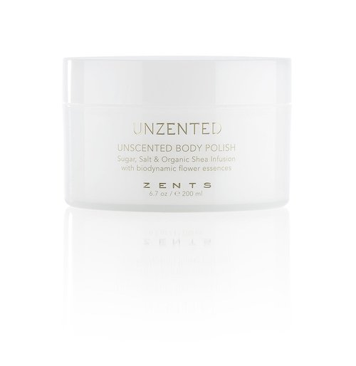 ZENTS Body Polish, Exfoliating Salt & Sugar Body Scrub with Organic Shea Butter, Unzented Fragrance Free for Sensitive Skin, 6.7 oz
