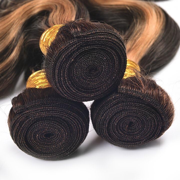 Ombre Human Hair Bundles Light Brown Body Wave Human Hair Bundles P1B/30 Body Wave Bundles Brazilian Unprocessed Virgin Hair 3 Bundles 8 10 12 Inch Highlight Body Wave Bundles