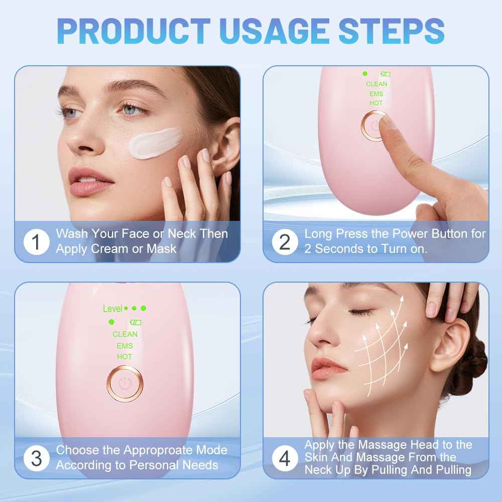 Mdewirt Face and Neck Massager Tool, 3 Color LED Red-Light-Therapy Wand for Skin Care