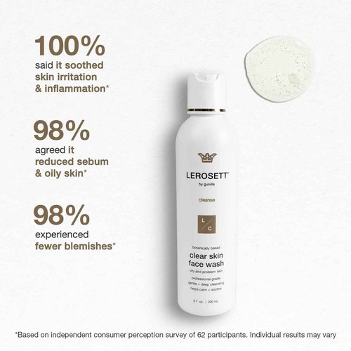 LEROSETT® Clear Skin Face Wash – Gentle Gel Cleanser with 60% Aloe-Rich Botanicals, 4% Glycolic Acid & Vit-E Microbeads – Fights Breakouts, Unclogs Pores, Balances Oil – Spa-Grade, Vegan – 6.7oz