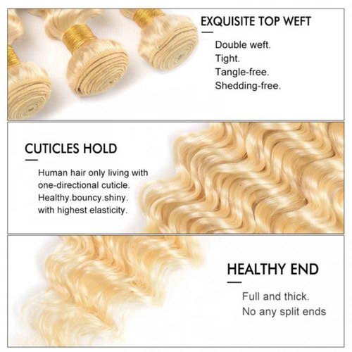 Blonde Bundles Human Hair 613 Deep Wave 1 Bundles 28 inch Unprocessed Virgin 613 Blonde Bundle Human Hair Extensions AuokMar