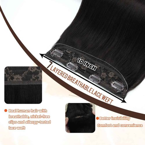Invisible Wire Hair Extensions Real Human Hair - 12 Inch 70G Light Brown Transparent Fish Line Clip-Ins Hair Piece, 100% Remy Human Hair Extensions for Women