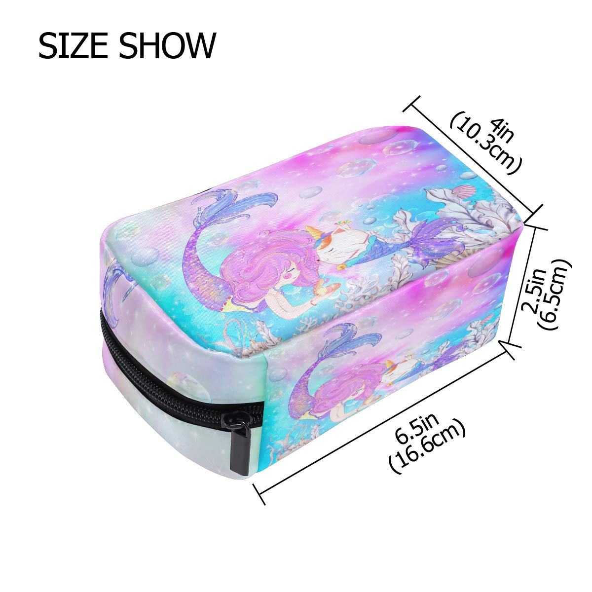 ZOEO Makeup Pouch Mermaid Unicorn Pink Mini Makeup Bag Organizer Travel Zip Toiletry Bag Small Cosmetic Train Case Beauty Bag for Teens Girls Women