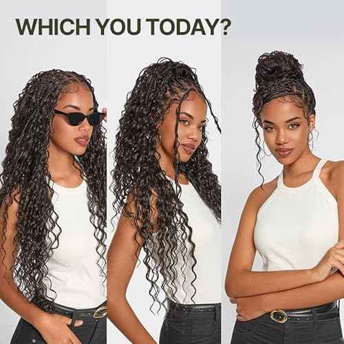 Frodio Braided Wig Veralux¢â Fiber Full Lace Boho Curly Water Wave Synthetic Box Braided Wigs For Black Women Salon-Level 200% Density Bohemia Natural Scalp 30 Inches