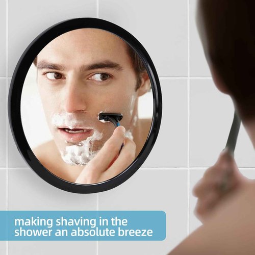 YoHumk Fogless Shower Mirror for Shaving and Makeup with 3 Removable Powerful Suction Cups, Shatterproof Anti Fog Mirror for Shower and Bathroom, Glassless Safety Kids Mirror (Black)