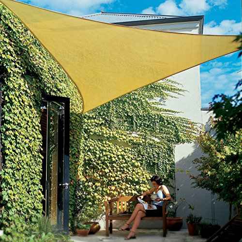 Coolaroo Coolhaven Shade Sail - 95% UV Block Breathable Outdoor Sun Shade with Stainless Steel Hardware for Patio, Deck, Garden, or Pool, 12 ft Triangle, Sahara