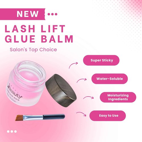 Libeauty Salon Choice Lash Lift Glue Balm, Super Sticky for Brow Lamination and Eyelash Perm, Gentle Fragrance, Water Soluble, Brush Included, Pink Peach