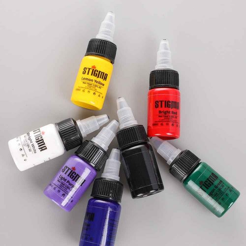 STIGMA Professional Tattoo Ink Color Set 7 Colors with 15 ml 1/2oz per Bottle Tattoo Ink Set for Tattoo Artist and Beginners Tattoo Supplies TI4003-15-7