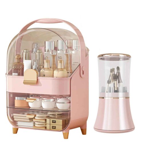 Makeup Organizers for Vanity, Skincare Organizers Cosmetic Display Cases with Transparent Cover, Teen Girls Gift for Bathroom Countertop, Lipstick Organizer