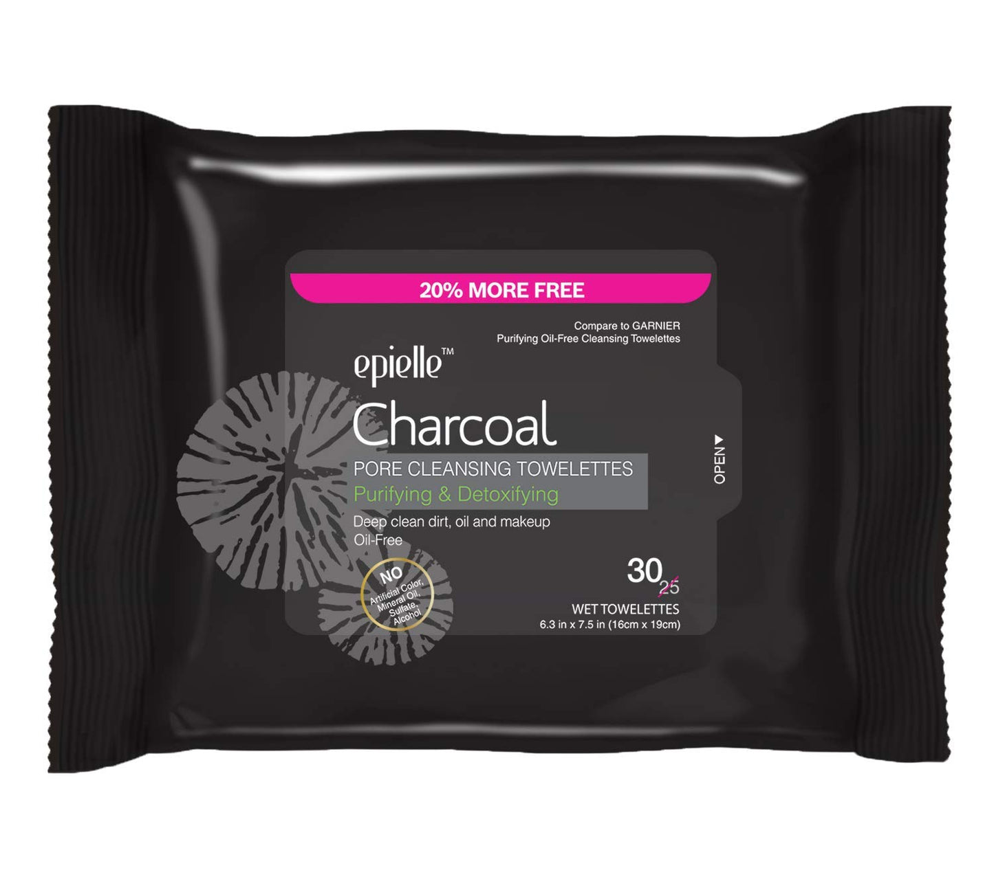 Epielle Charcoal Makeup Remover Wipes | For All Skin Types | Daily Facial Towelettes | Removes Dirt, Oil, Waterproof Makeup | Pack of 2 | Korean Skincare