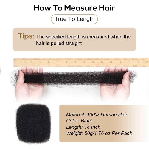 Vecago Afro Kinkys Bulk Human Hair, 4c Curly Hair for Permanent Sister Locs/Mini Twists/Braids/Repair Can Dye and Bleach(14 inch),Black