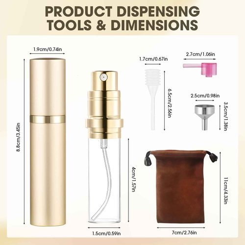 Squway 2PCS Perfume Travel Refillable Bottle, 5ml Cologne Travel Bottle, Atomizer Sprayer for Perfume, Mini Cologne Dispenser Empty Fragrance Spray for Women, Men, Gift (Cham Gold & Rose Gold)