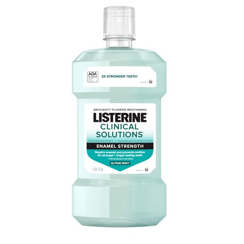 Listerine Clinical Solutions Enamel Strength Mint Oral Rinse, Daily Anticavity Fluoride Mouthwash to Repair Tooth Enamel & Prevent Cavities for Stronger* Teeth, Alpine Mint, 1 L