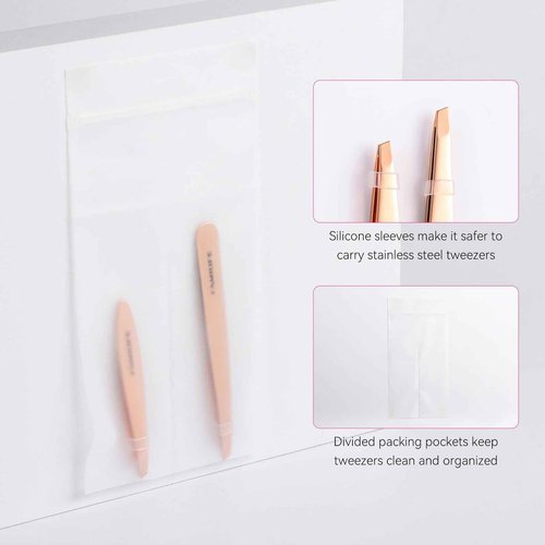 Precision Tweezers Set, Professional Stainless Steel Tweezer for Men and Women, 2 Pack Eyebrow Tweezers for Facial Hair, Chin, and Ingrown Hair Removal (Rose Gold)