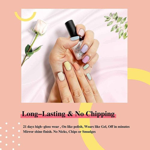 AIMEILI Summer Color Bright Pink Pastel Gel Nail Polish Color, Builder Base and No Wipe Top Coat Set