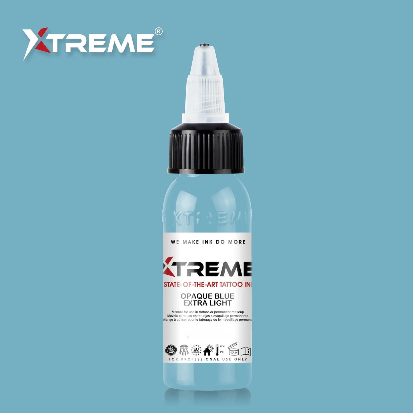 Xtreme Tattoo Ink, Versatile Medium Viscosity for Precision Tattooing, Rich Hue,Quick Healing,Acrylic-free,Water Based,Highest Safety Stards - Ready-to-Use Tattoo Ink (Opaque Blue Extra Light, 0.5 oz)