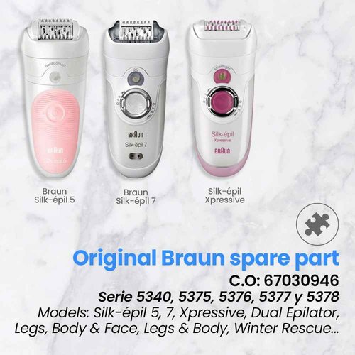 Braun Replacement Hair Removal Head 67030946 Compatible with Braun Silkepil 7 Xpressive Pro and Braun Silk Epil 5, White