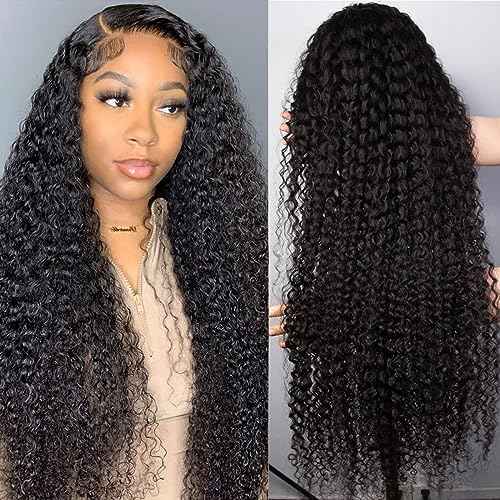 Deep Wave Lace Front Wigs Human Hair Pre Plucked 180% Density 13x4 HD Transparent Deep Curly Lace Frontal Wigs Human Hair Glueless Wigs Human Hair Lace Front Wigs with Baby Hair Natural Color 22 Inch