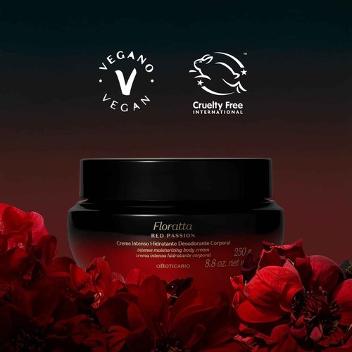 O BOTICARIO Floratta Red Passion Body Cream, Luxurious Hydration with Bold Floral & Amber Fragrance, Fast-Absorbing Moisturizer, 8.8 Ounce (250g)
