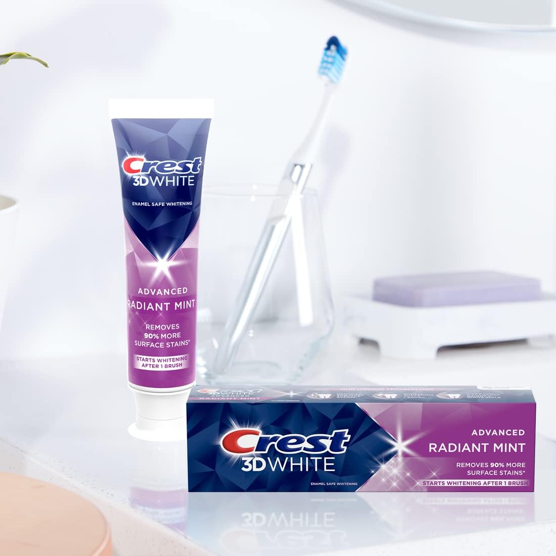 Crest 3D White Radiant Mint, Teeth Whitening Toothpaste, 3.8 oz, Pack of 2