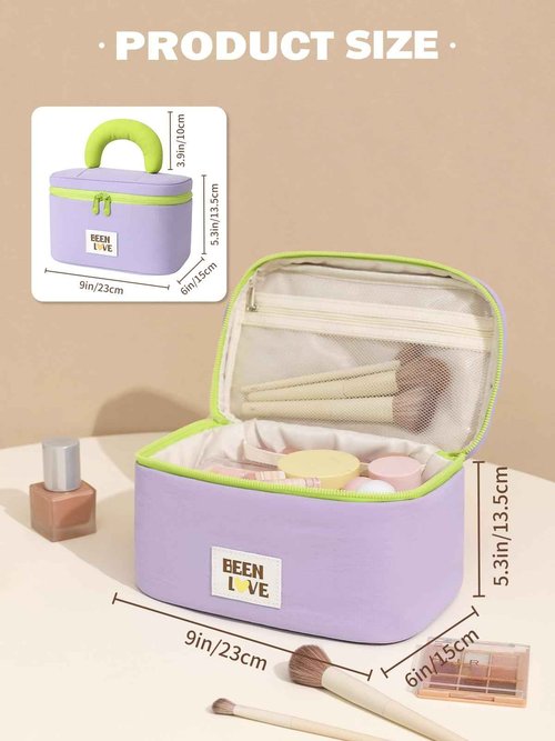 Lalamisi Travel Makeup Bag Cute Cosmetic Bag for Women Large Capacity Makeup Case Organizer Bag Toiletry Bag Portable Waterproof Make Up Bags with Handle and Divider, Purple