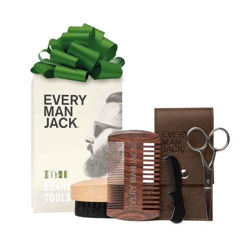 Every Man Jack Beard Grooming Tool Gift Set for Men - 5 pieces - Dual-Tooth Comb, Beard Brush, Stainless Steel Shears & Mini Comb - Travel Friendly & Perfect for Daily Maintenance