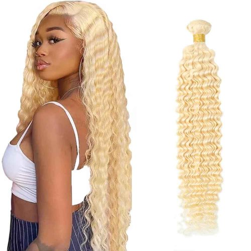 Blonde Bundles Human Hair 613 Deep Wave 1 Bundles 28 inch Unprocessed Virgin 613 Blonde Bundle Human Hair Extensions AuokMar