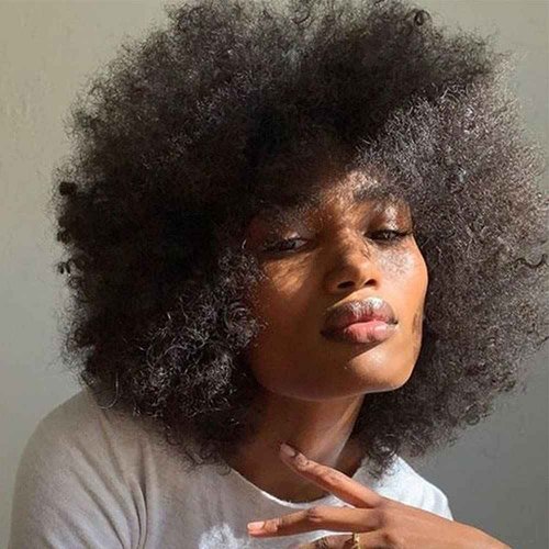 JOEDIR HAIR Afro Wigs for Black Women Human Hair Short Afro Kinky Curly Wig 8 Inch Natural Black Large Afro Wigs (Color:1B)