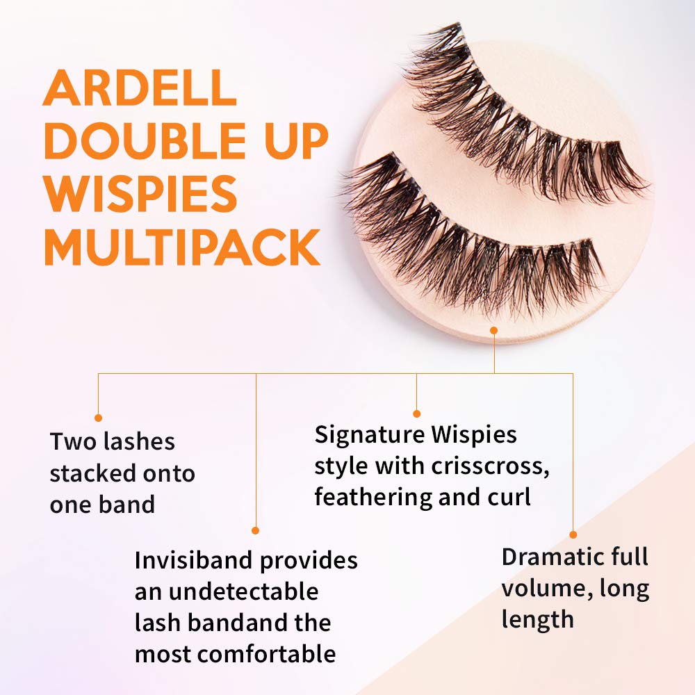 Ardell Double Up Wispies False Eyelashes, Dramatic Full Volume Wispy Lashes, Reusable and Easy to Apply, Black, 4 Pairs