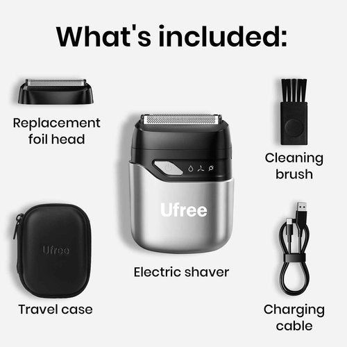 Ufree Foil Shaver for Men, Electric Razor with 2 Foil Heads, IPX7 Waterproof Electric Shaver, Wet Dry Cordless Razor, Chargeable Portable Shavers for Men, Silver