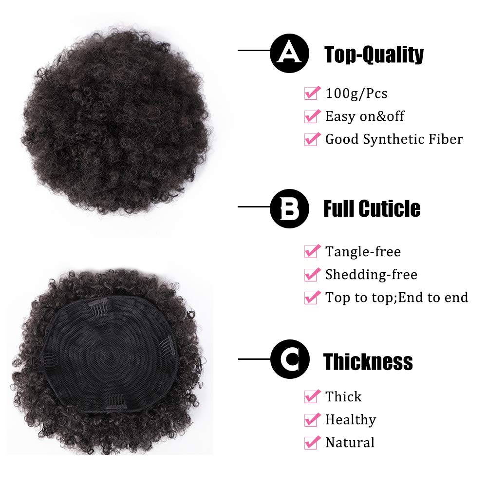 AISI QUEENS Extra Large Size Afro Puff Drawstring Ponytail, Natural Looking Kinky Curly Hair Bun Extension Synthetic Hairpieces Updo Hair Extensions with Clips Extra Large Size(2#)