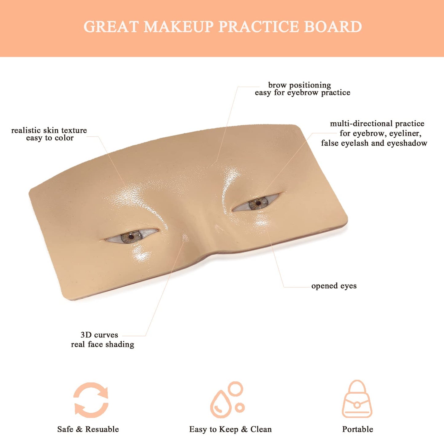 Makeup Practice Face Board, Resusable 3D Makeup Mannequin Face, Eyes Makeup Practice Face with Makeup Kit for Makeup Student and Beginner to Practice Eyeshadow Eyeliner Eyebrow Makeup & Lash Extension