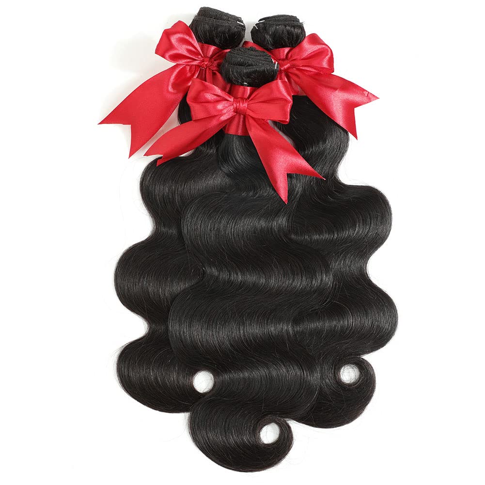 10A Brazilian Body Wave Bundles 14 16 18 Inch Human Hair Bundles 100% Unprocessed Virgin Hair Body Wave 3 Bundles Human Hair Weave Bundles Deals 1B Natural Black