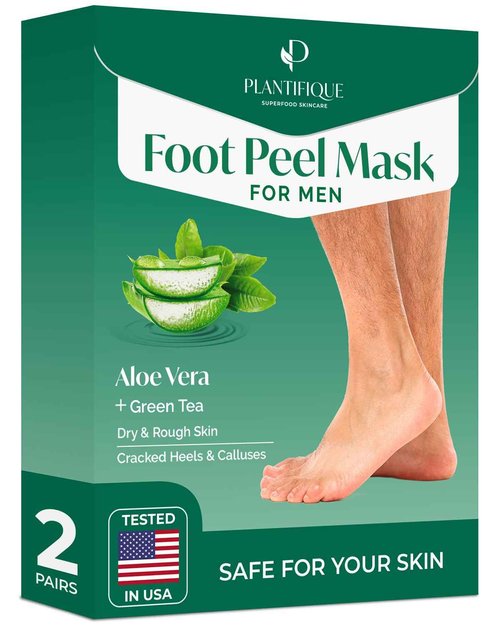 PLANTIFIQUE Foot Peeling Mask Dermatologically Tested Repairs Heels, Removes Dry Dead Skin for Baby Soft Feet Exfoliating Strawberry 2 pack and Men 2 pack