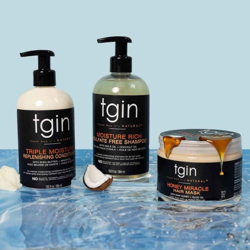 tgin Moisturizing Shampoo & Conditioner Duo for Curly, Coily and Wavy Hair, Sulfate Free, Moisturizes and Detangles Dry Hair, 13 oz (Set)