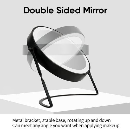 DOWRY 8.5'' Lighted Makeup Vanity Mirror with Magnification, Rechargeable 1x 10x Magnifying Mirror with 3 Color Light Brightness Adjustable, 360°Rotation Double Side Desk Cosmetic Mirror…