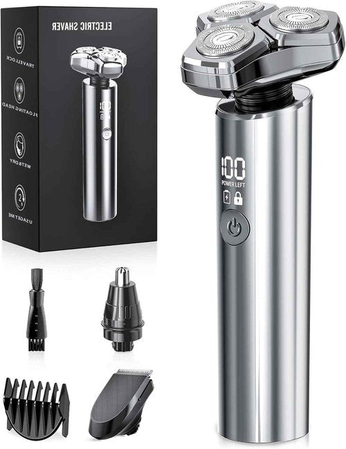 GLLAVA Electric Razor for Men，10,000RPM High-Speed Motor, IPX8 Waterproof, USB Fast Charging, 5-Min Quick Charge & Travel Lock,Metallic Silver