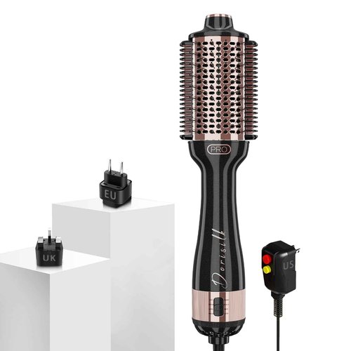 DORISILK 2.0 Upgraded Hair Dryer Brush Blow Dryer + Smooth Heated Comb, One Step Hot Air Brush Hair Straightener, 4 in 1 Blowout Hair Dryer and Styler Volumizer Straightener Curler, Rose Gold + Black