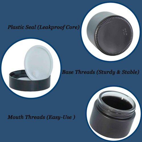 Lustervial 2Oz Small Glass Jars with Lids, 45Pack Lotion Container, Cosmetic Containers, Little Travel Jars for Creams with Mini Spoon, Black Label (Matte Black)