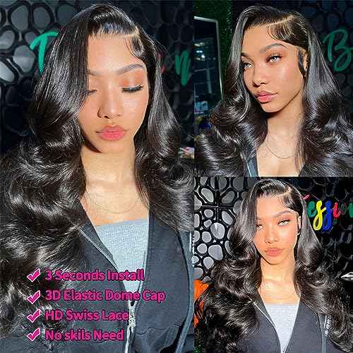 VRBest 5x5 HD Lace Closure Glueless Wigs Human Hair Pre Plucked Brazilian Virgin Body Wave Lace Front Wigs Human Hair 180% Density Closure Wig with Elastic Band (5x5 Natural Black, 22 inch)