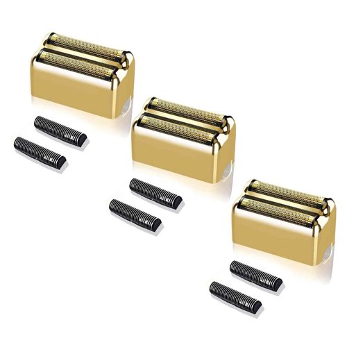 Professional Replacement Foil and Cutters for BaBylissPRO Barberology Double Foil Shaver, Compatible with BaBylissPRO Barberology FXFS2 Shaver (3 gold)